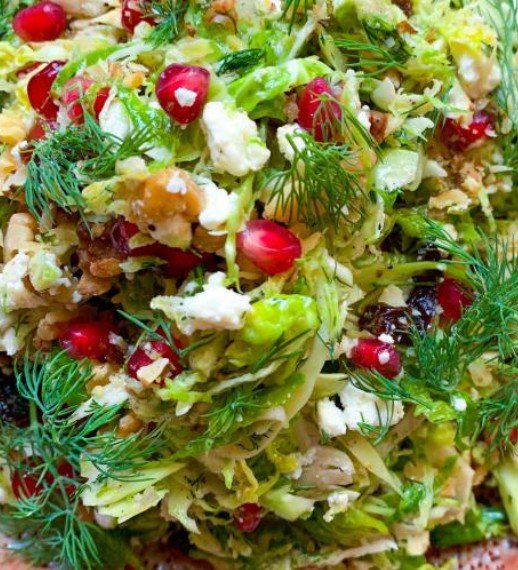 Shaved Brussels Sprout Salad with Feta, Dried Cherries and Walnuts Recipe