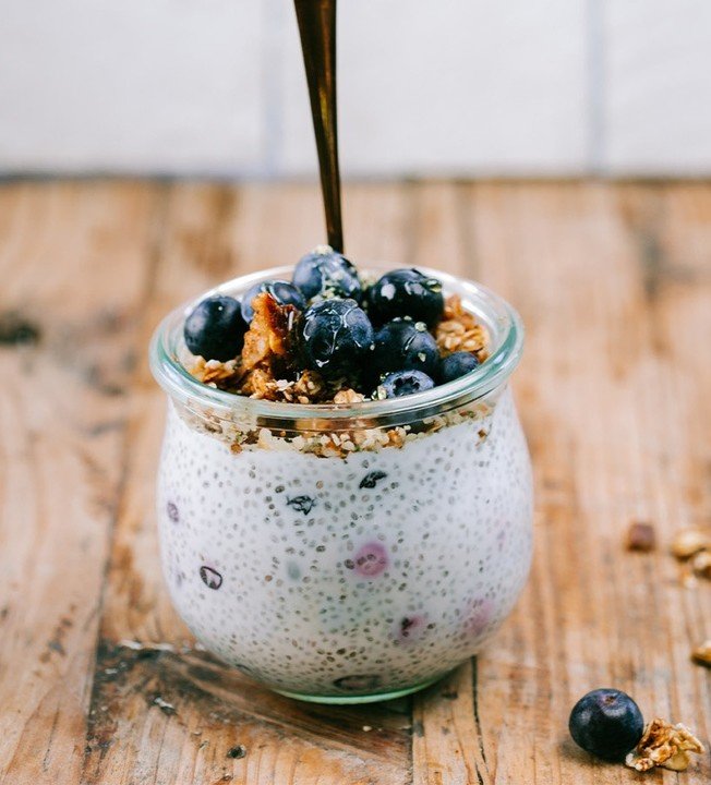 Coconut Blueberry Chia Pudding with Granola