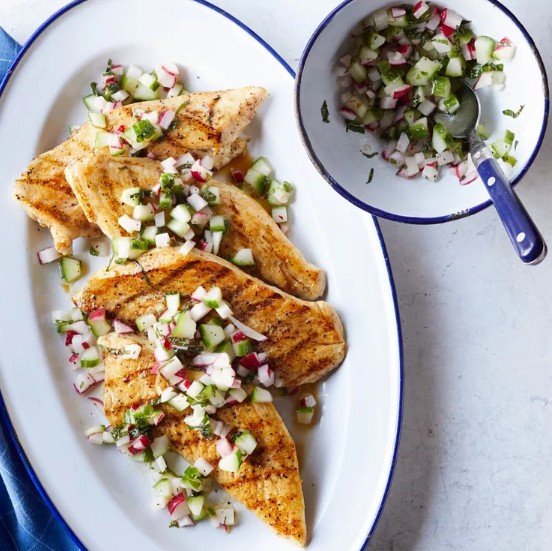 Grilled Chicken with Cucumber-Radish Salsa