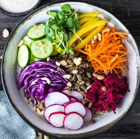 Rainbow Grain Bowl with Cashew Sauce