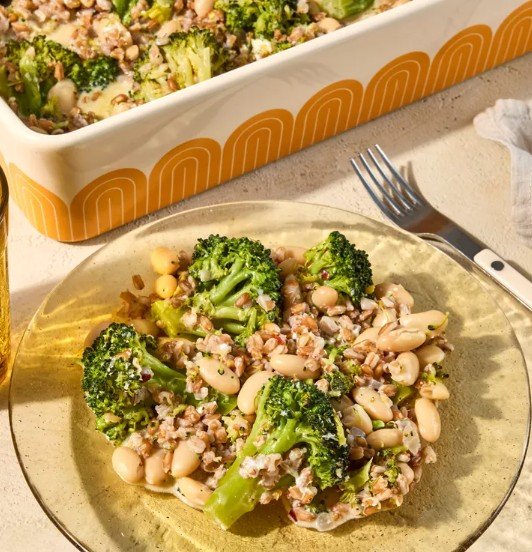 Creamy Lemon-Parmesan Broccoli & White Bean Casserole